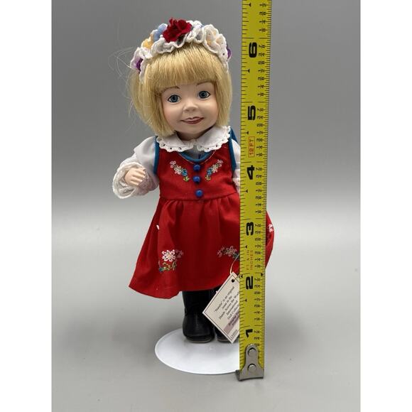 Hands Across the World Doll NATALIA Poland Doll Red Dress Small 6” W/ Bear - Picture 8 of 13